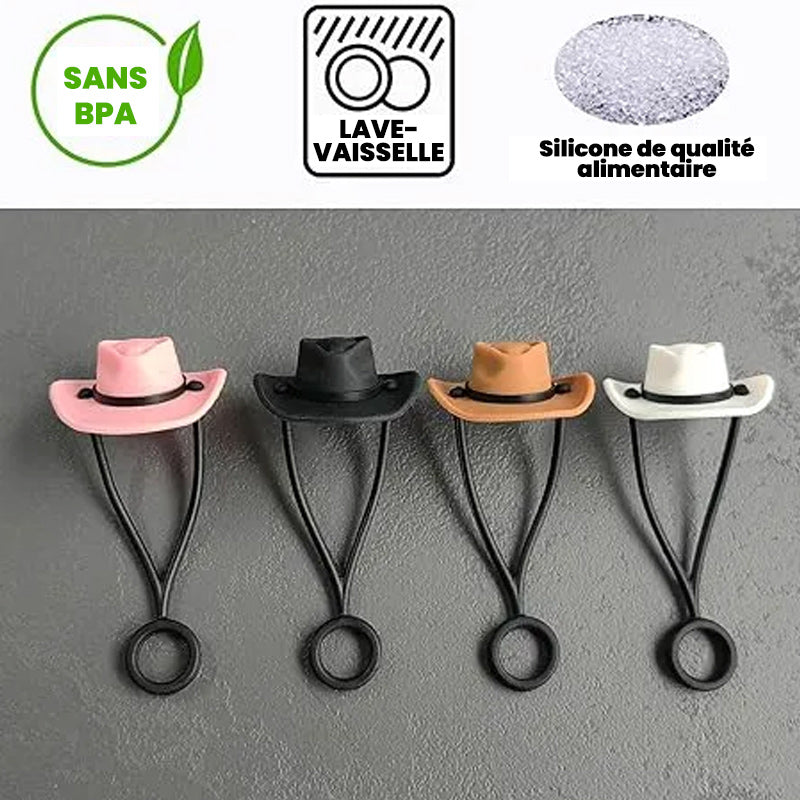 Chapeau de cowboy en silicone, couvre-paille, capuchon