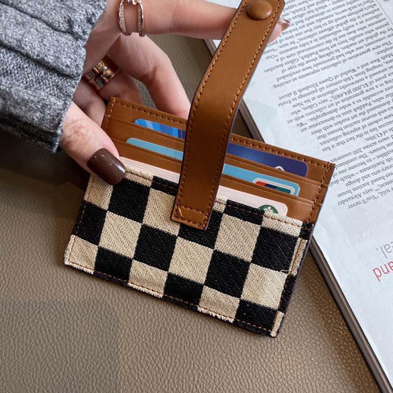 Portefeuille Compact à Motif Colorblock et Carreaux pour Femmes