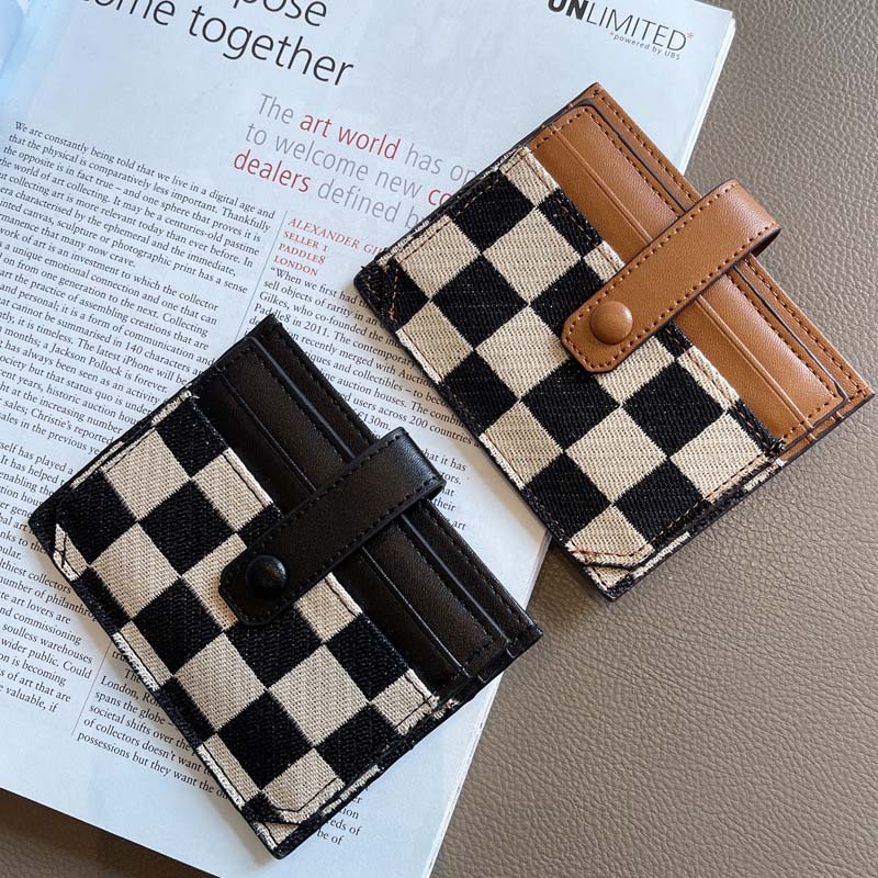 Portefeuille Compact à Motif Colorblock et Carreaux pour Femmes