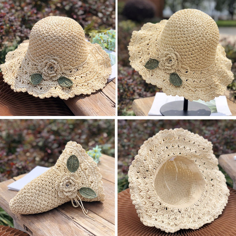 Elégant chapeau de paille en crochet avec volants