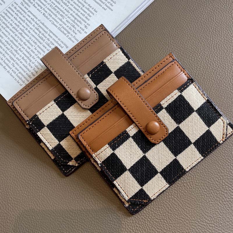 Portefeuille Compact à Motif Colorblock et Carreaux pour Femmes