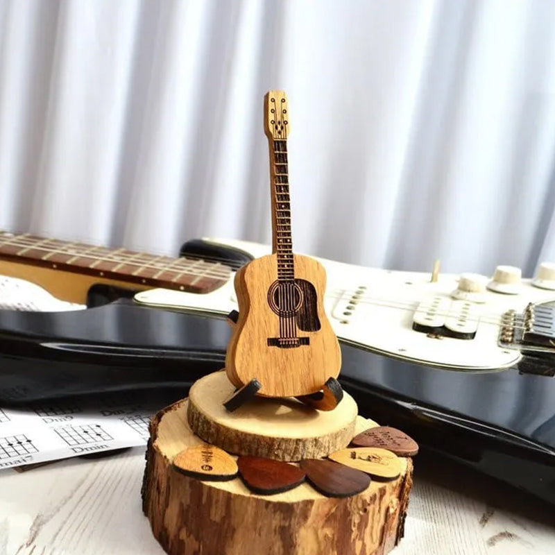 Boîte à médiators en bois pour guitare acoustique