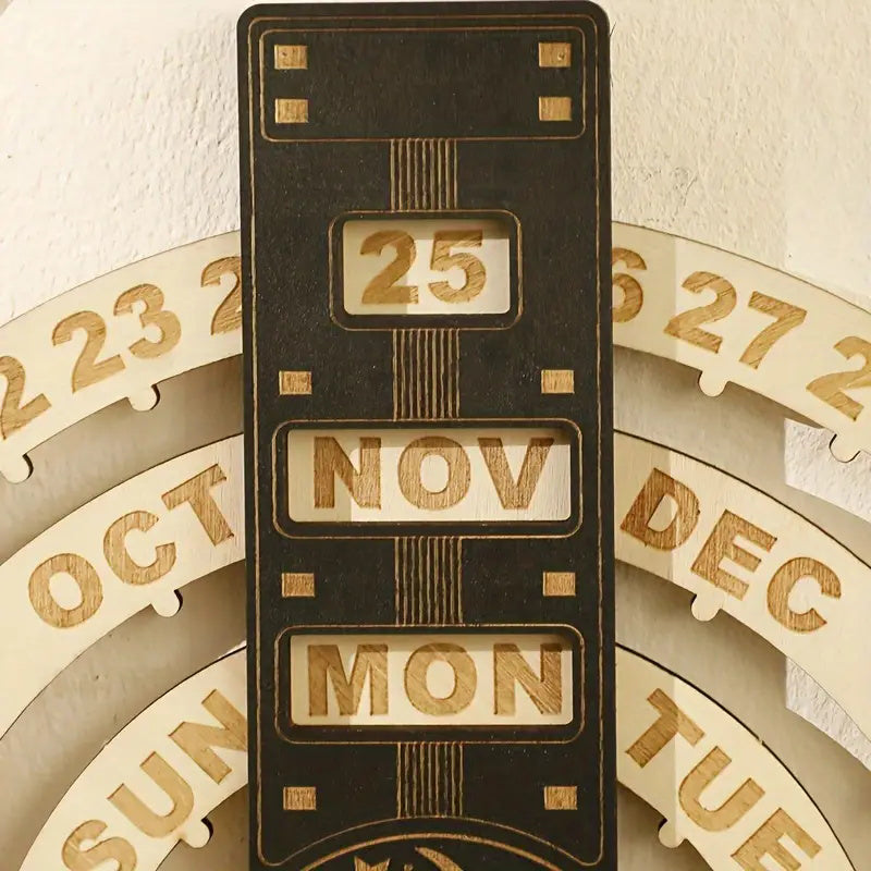 Calendrier perpétuel circulaire rotatif en bois