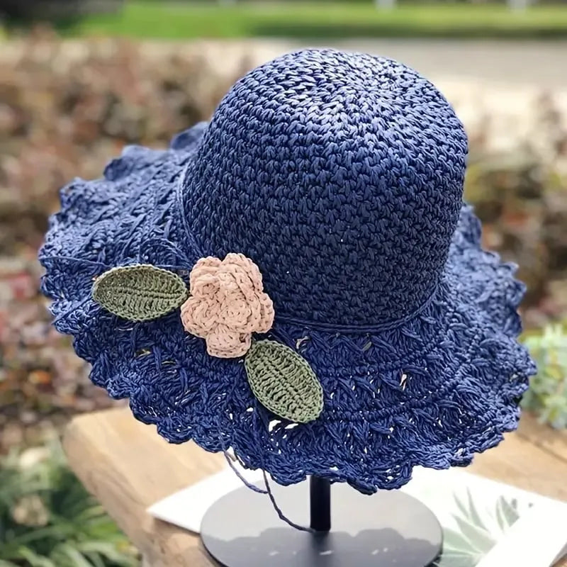 Elégant chapeau de paille en crochet avec volants