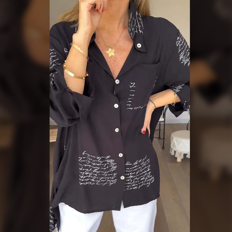 Chemise à revers à la mode avec lettres imprimées