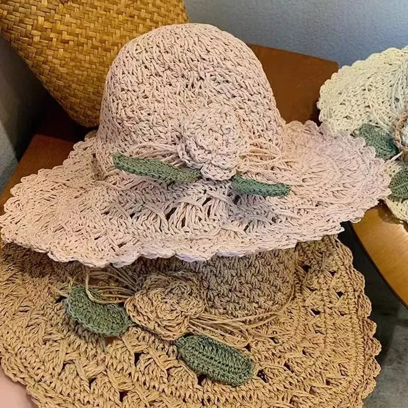 Elégant chapeau de paille en crochet avec volants