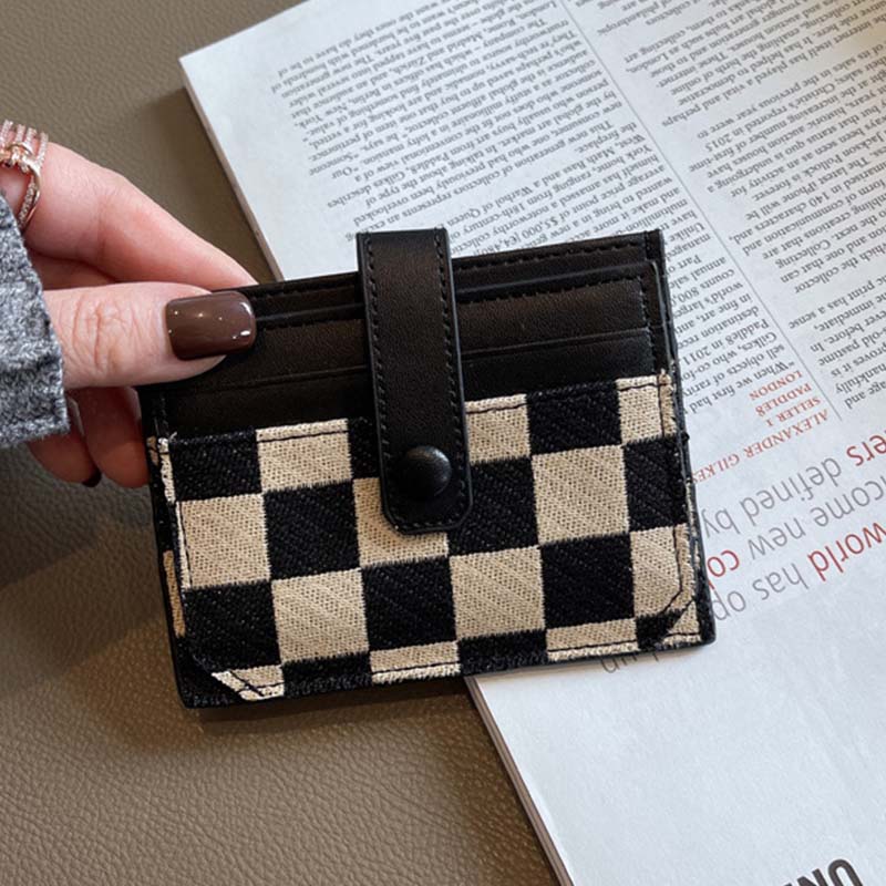 Portefeuille Compact à Motif Colorblock et Carreaux pour Femmes