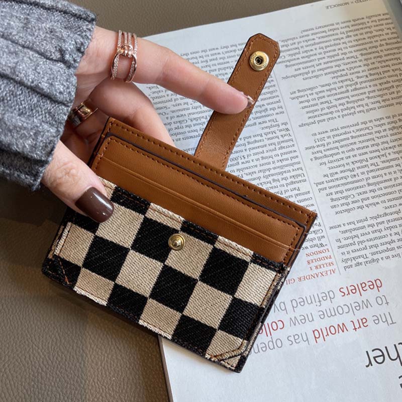 Portefeuille Compact à Motif Colorblock et Carreaux pour Femmes