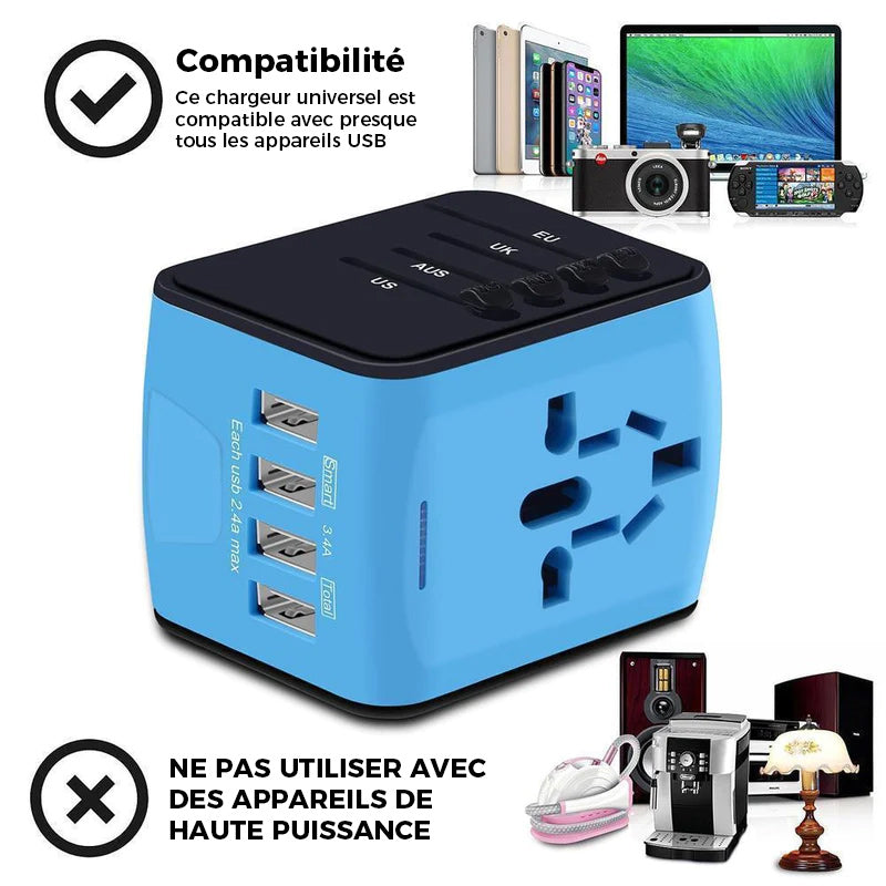 Adaptateur secteur de voyage universel tout-en-un