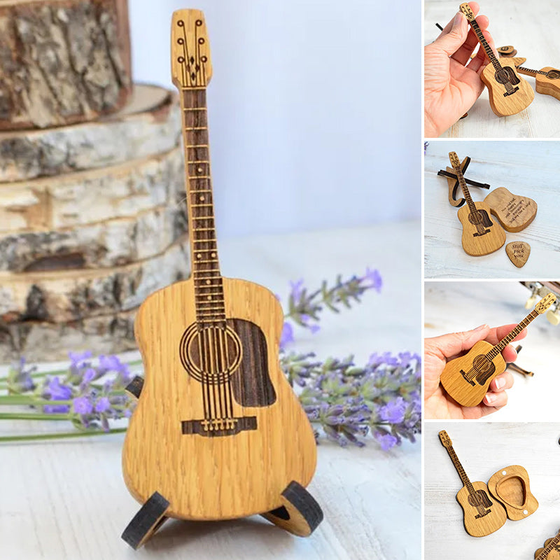 Boîte à médiators en bois pour guitare acoustique