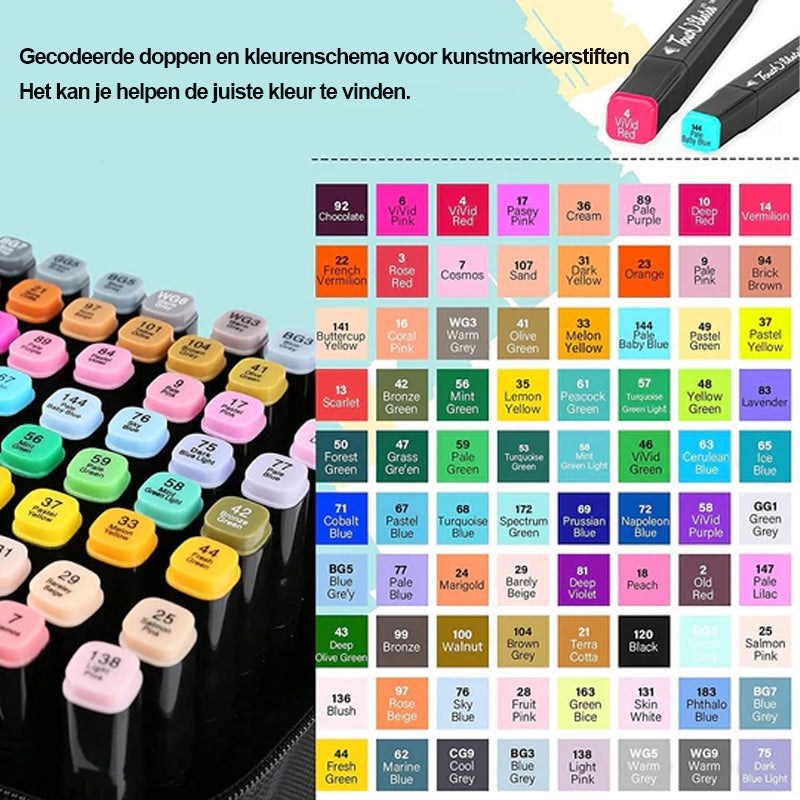 80 kleuren Premium Dual Tip Markers Set met draagtas