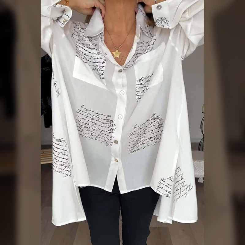 Chemise à revers à la mode avec lettres imprimées