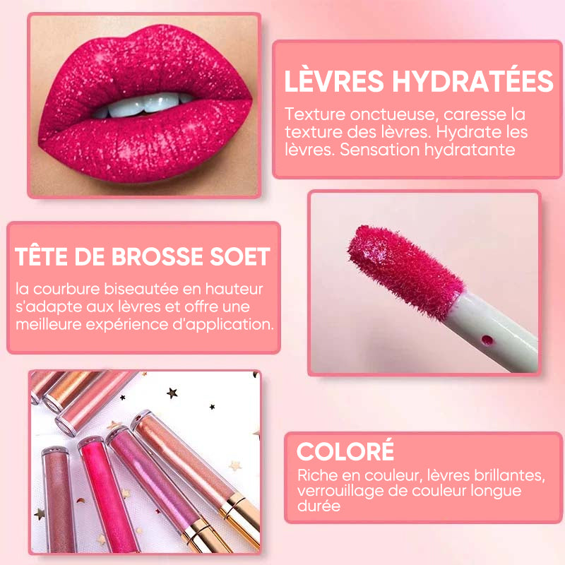 Rouge à lèvres à paillettes de diamant liquide métallisé