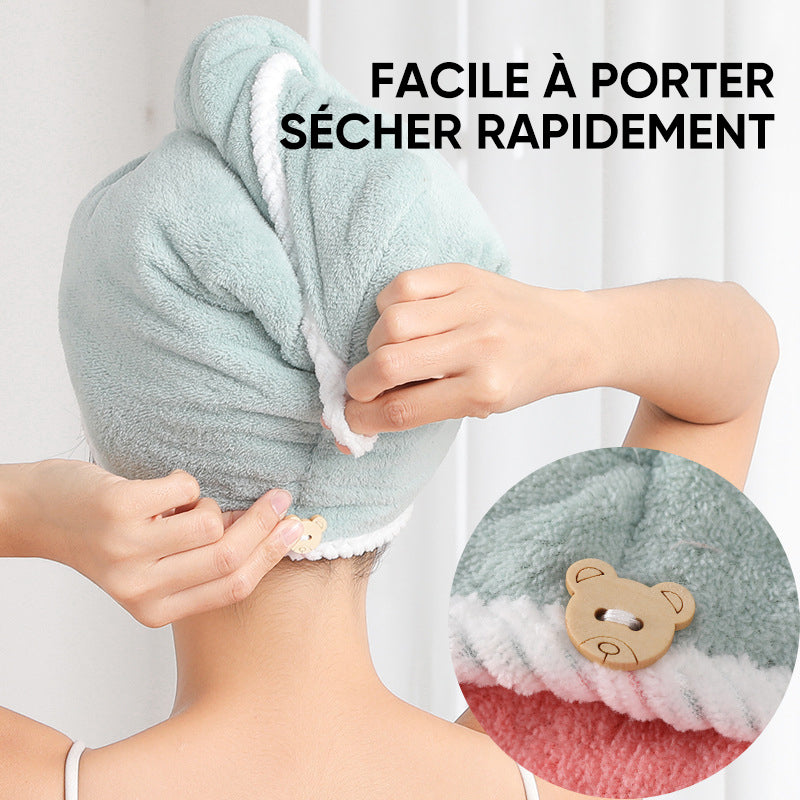 Bonnet de cheveux à séchage rapide en velours corail double couche