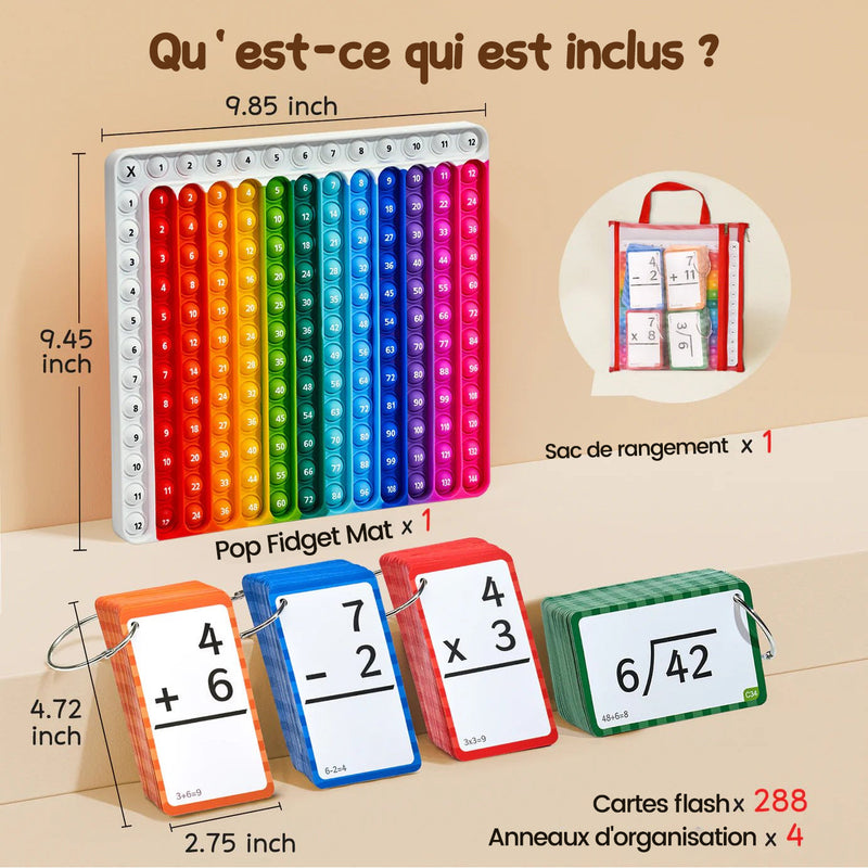 Cartes flash de mathématiques et tableau de fidget pop