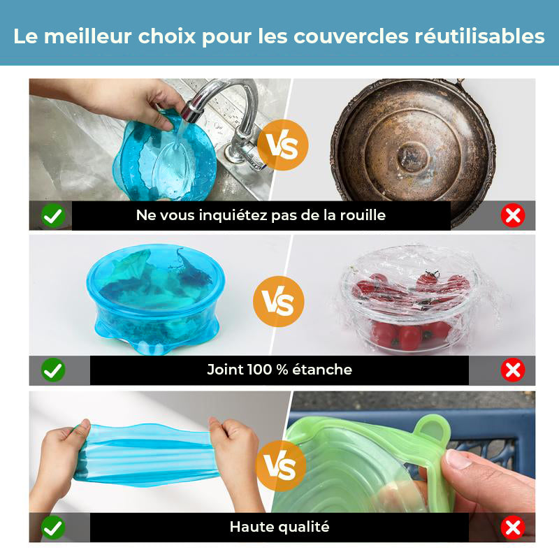 Couvercle extensible en silicone pour bac à légumes de cuisine