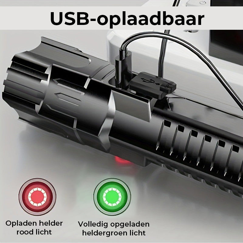 Draagbare USB-oplaadbare krachtige zaklamp