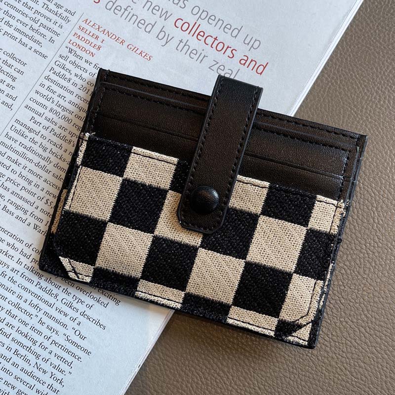 Portefeuille Compact à Motif Colorblock et Carreaux pour Femmes