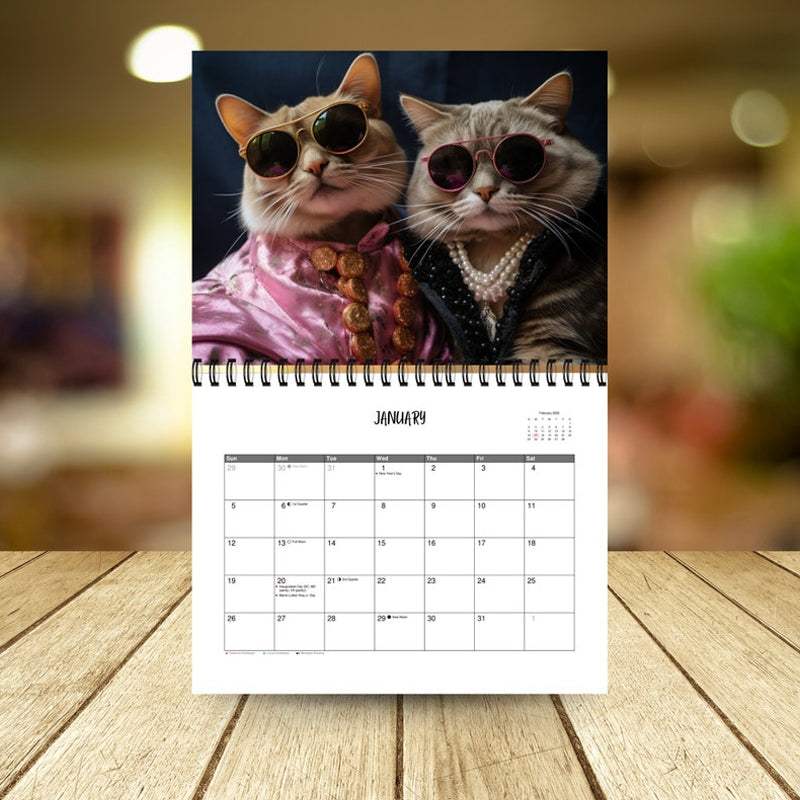 Calendrier/cadeau élégant pour chats 2025 pour les amoureux des chats