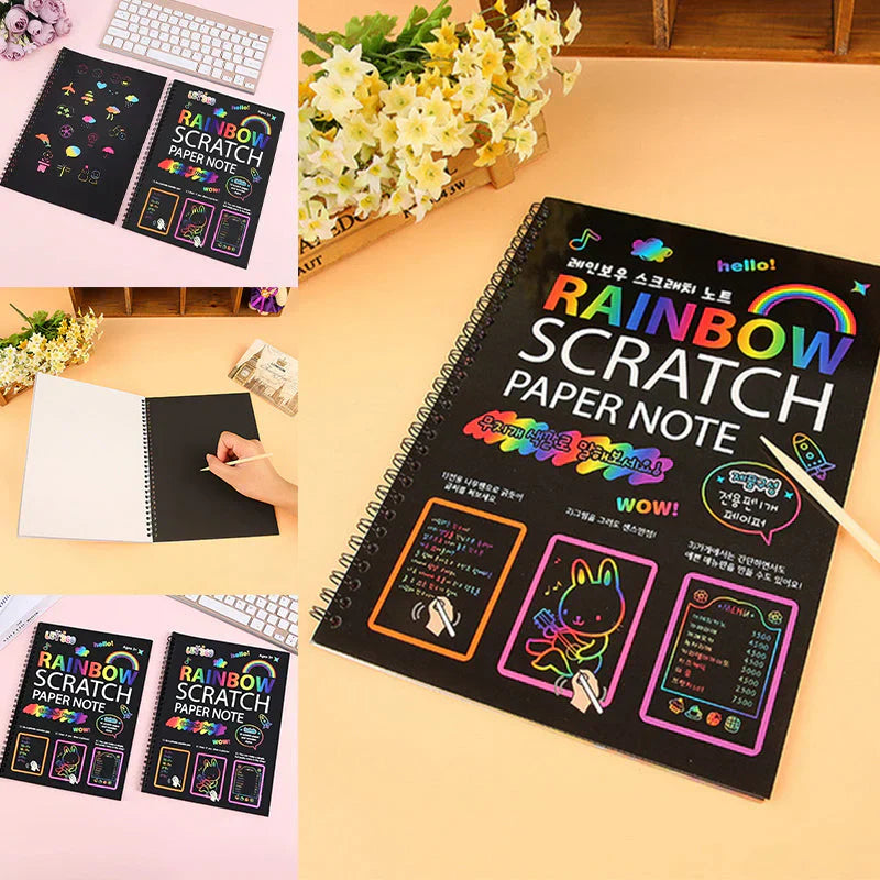 【100 pièces/1 set】Set de papier à gratter magique arc-en-ciel DIY