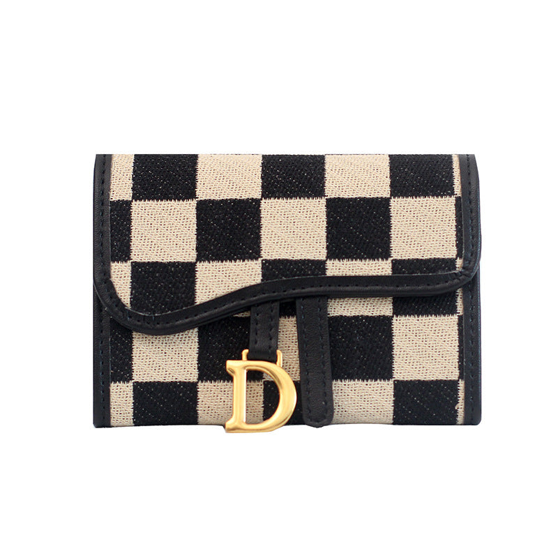 Porte-cartes avec motif en damier et design en forme de lettre D