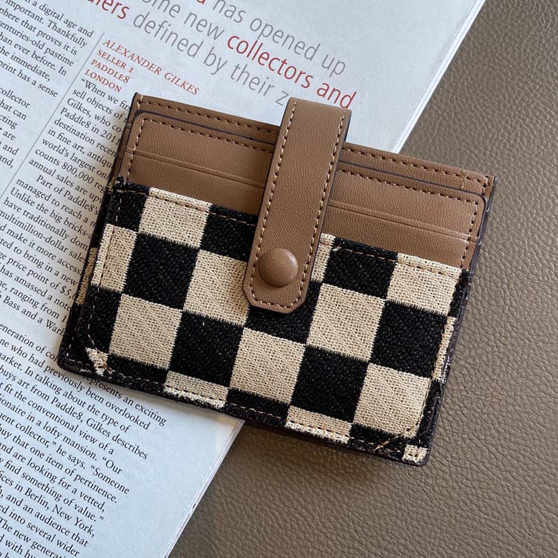 Portefeuille Compact à Motif Colorblock et Carreaux pour Femmes