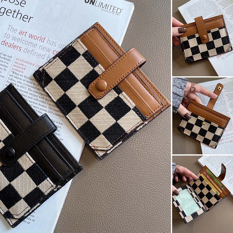 Portefeuille Compact à Motif Colorblock et Carreaux pour Femmes