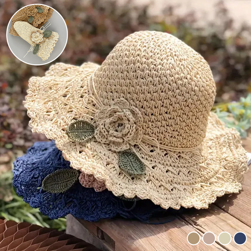 Elégant chapeau de paille en crochet avec volants