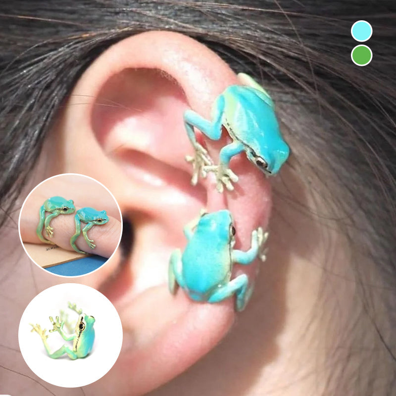 Bague et boucles d'oreilles mignonnes avec grenouille arboricole