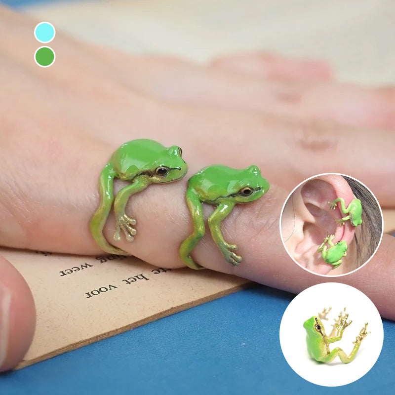 Bague et boucles d'oreilles mignonnes avec grenouille arboricole