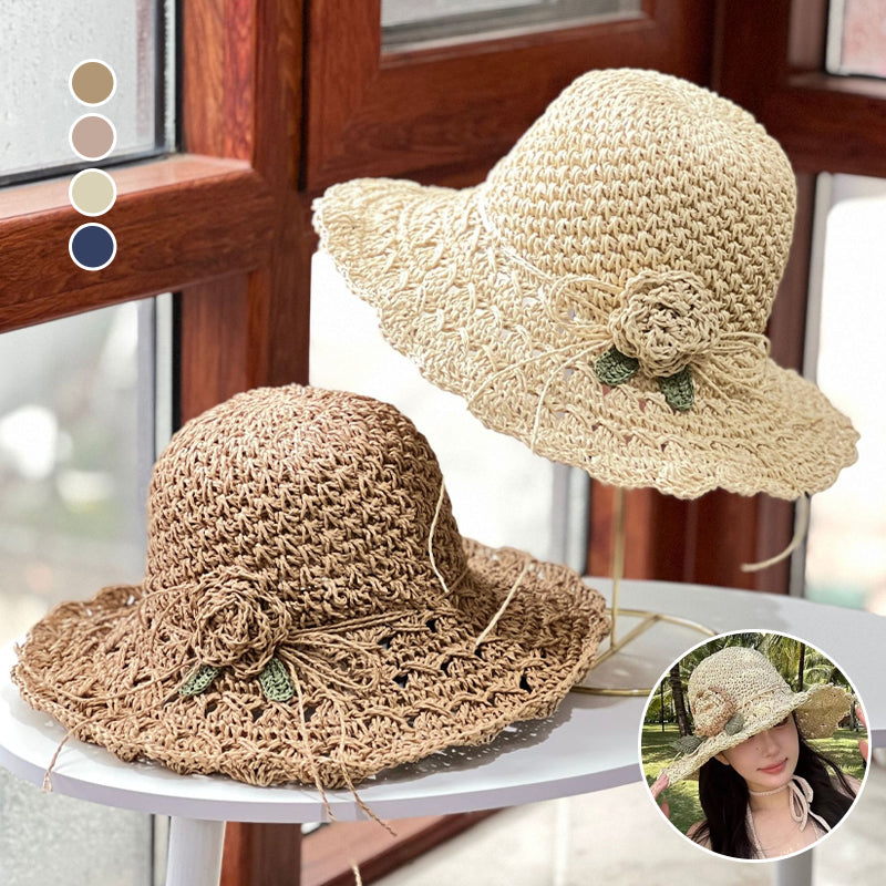 Elégant chapeau de paille en crochet avec volants