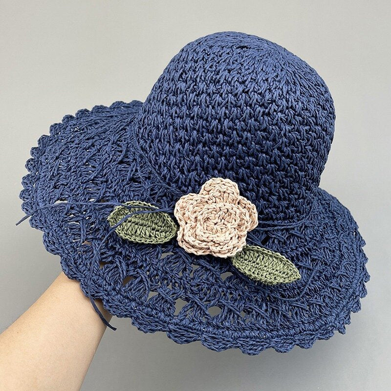 Elégant chapeau de paille en crochet avec volants