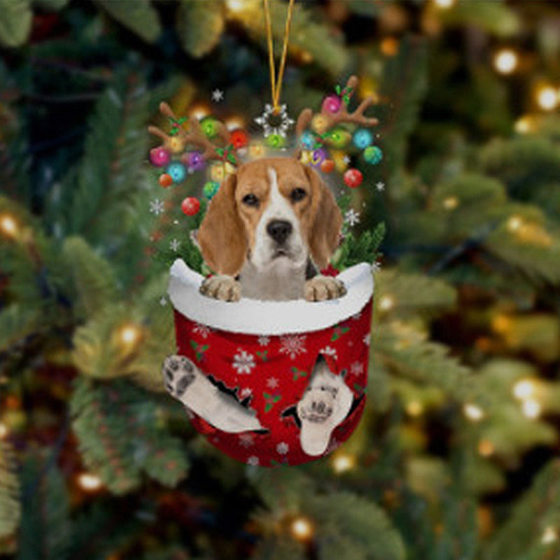 Ornement de Chien Mignon en Forme de Chaussette de Noël