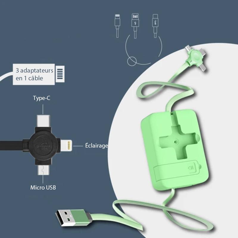 Rouleau de Câble de Charge 3-en-1