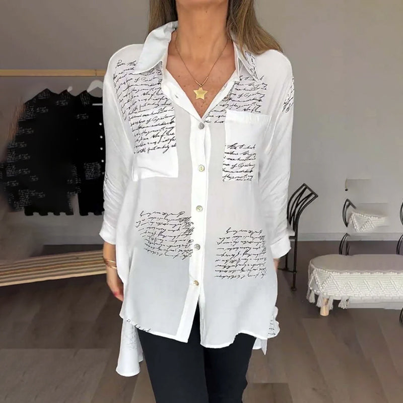 Chemise à revers à la mode avec lettres imprimées