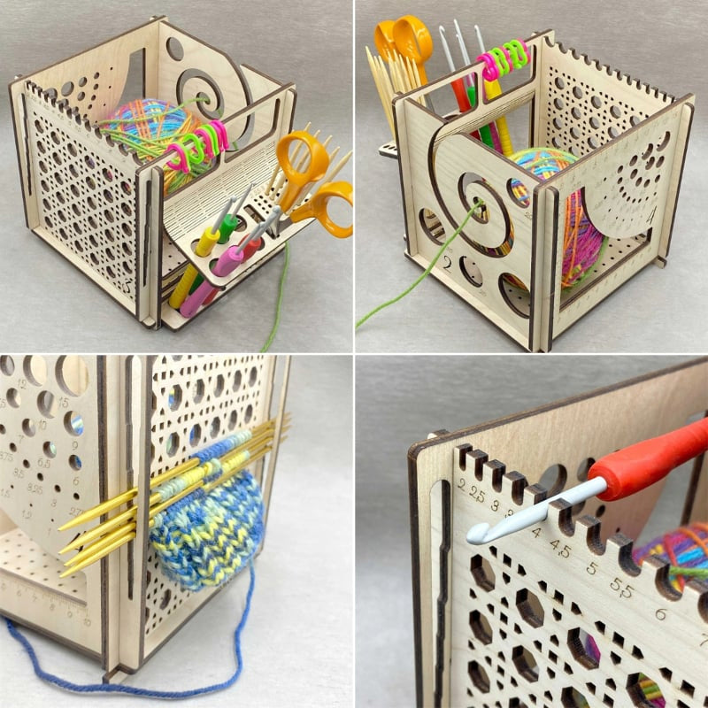 Bol à fil tout-en-un en bois - Outil de tricot multifonctionnel