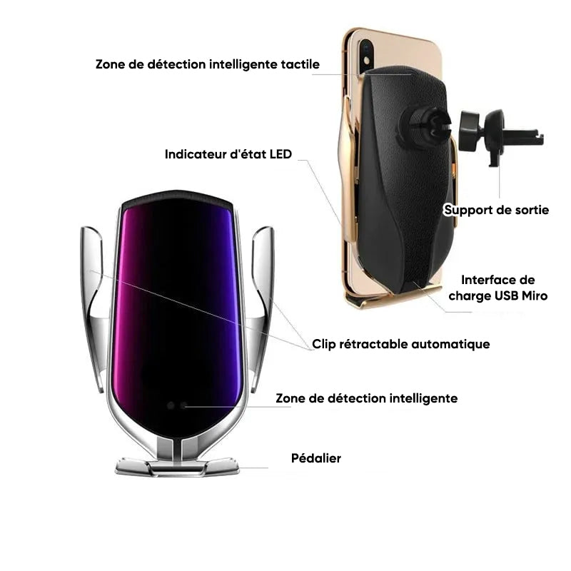 Support pour  portable avec chargeur sans fil pour voiture