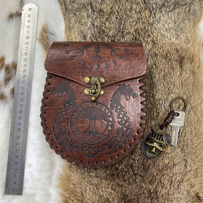 Sac ceinture en cuir gaufré nordique médiéval vintage