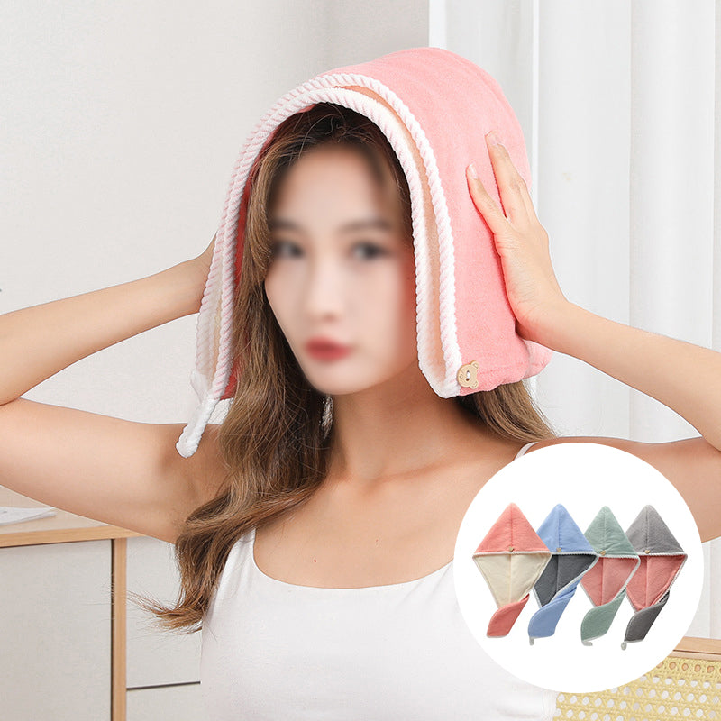 Bonnet de cheveux à séchage rapide en velours corail double couche