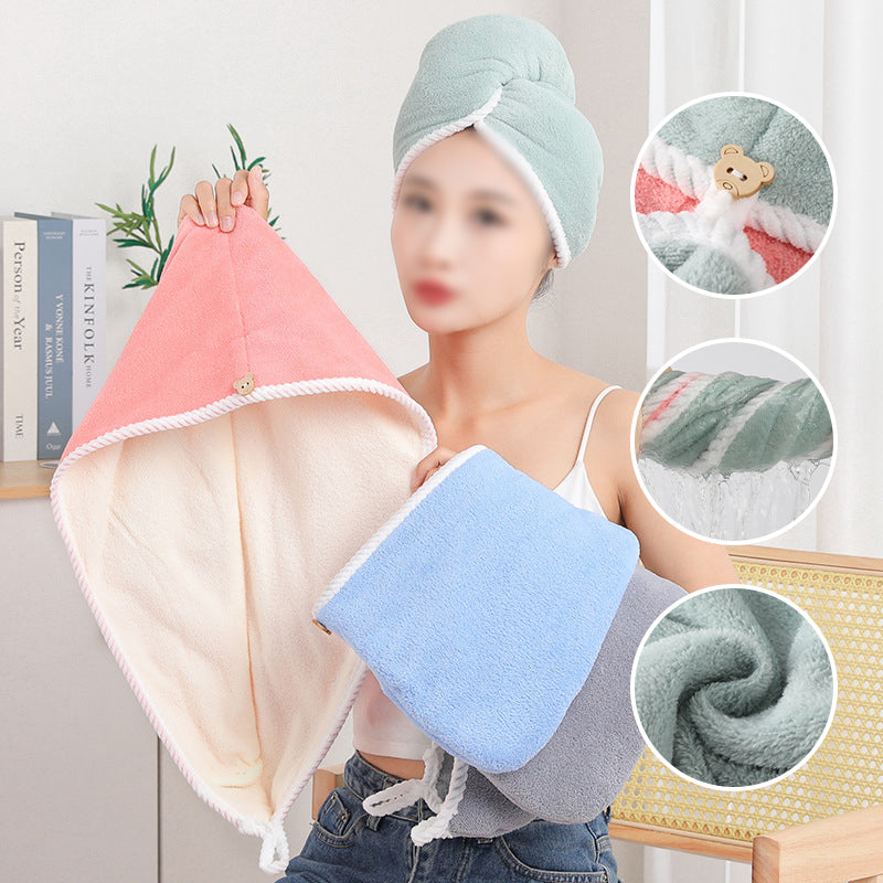 Bonnet de cheveux à séchage rapide en velours corail double couche